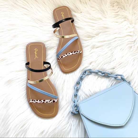 Strappy square toe slip on sandals slides flat - Picture 11 of 12